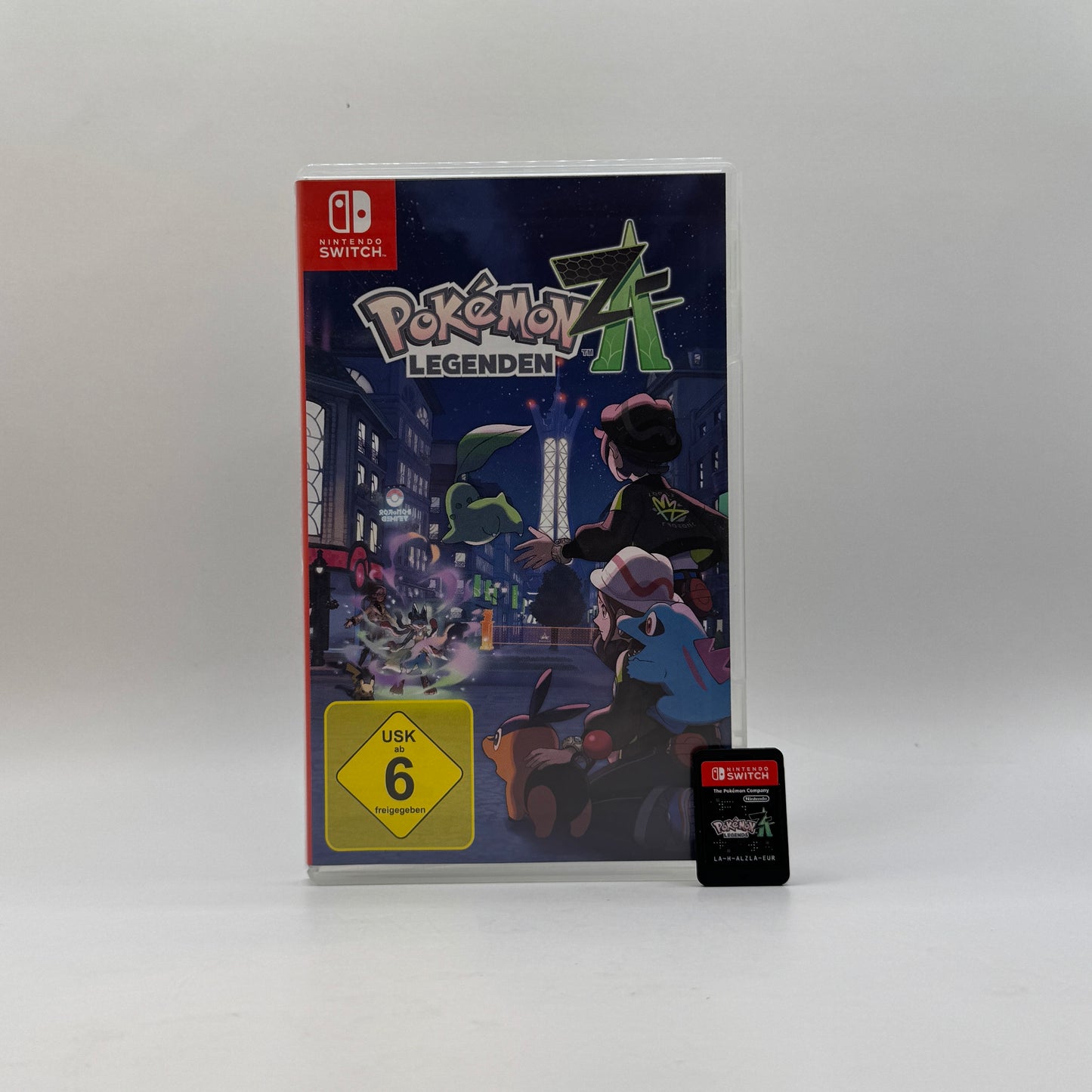 Verpackung des Switch-Spiels Pokémon Legenden: Z-A, ein Action-Rollenspiel im Pokémon-Universum, das in Illumina City spielt und Erkundung sowie Kämpfe mit neuen Gameplay-Elementen kombiniert.