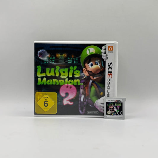 Verpackung des Nintendo 3DS-Spiels Luigi’s Mansion 2, ein Action-Adventure, in dem Luigi mit seinem Staubsauger Geister jagt und gruselige Herrenhäuser erkundet.