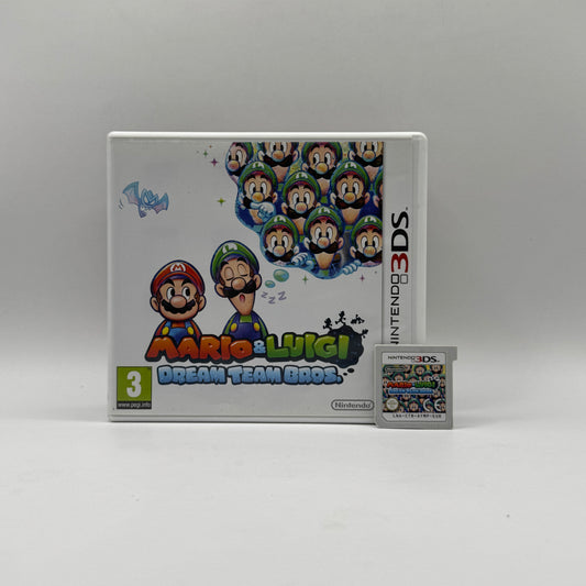 Verpackung des Nintendo 3DS-Spiels Mario & Luigi: Dream Team Bros., ein Rollenspiel-Abenteuer, in dem Mario und Luigi in der realen Welt und in Traumwelten gegen Feinde kämpfen.