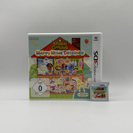 Screenshot aus Animal Crossing: Happy Home Designer für Nintendo 3DS, der zeigt, wie ein Spielercharakter ein gemütliches Wohnzimmer für einen tierischen Dorfbewohner mit bunten Möbeln und fröhlicher Dekoration gestaltet.