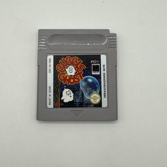 Modul des Game Boy-Spiels Bubble Ghost ohne Originalhülle, ein Geschicklichkeitsspiel, in dem Spieler einen Geist steuern, um eine Seifenblase sicher durch Räume voller Hindernisse zu führen.