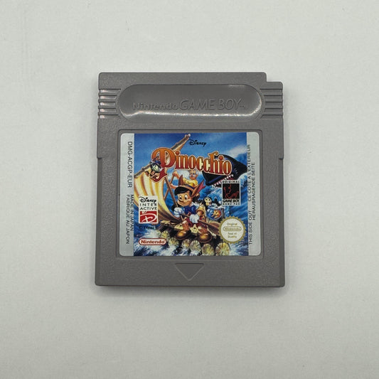 Modul des Game Boy-Spiels Pinocchio ohne Originalhülle, ein Plattformspiel, in dem Spieler Pinocchio durch verschiedene Level steuern, Gegner überwinden und Hindernisse meistern.