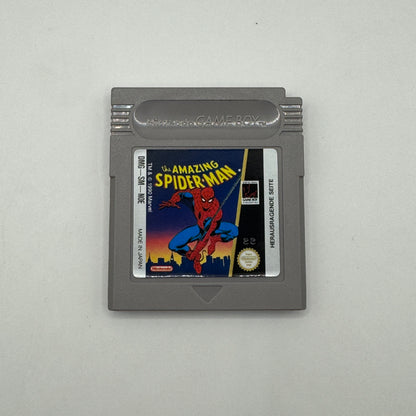 Modul des Game Boy-Spiels The Amazing Spider-Man ohne Originalhülle, ein Actionspiel, in dem Spieler Spider-Man steuern, durch Level schwingen und gegen bekannte Schurken wie Doctor Octopus kämpfen.