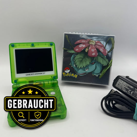 Nintendo Konsole | Game Boy Advance SP mit V5 IPS-Display (Bisaflor Edition) - Zustand: TOP