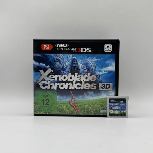Verpackung des New Nintendo 3DS-Spiels Xenoblade Chronicles 3D, ein episches Action-Rollenspiel, in dem Spieler in einer offenen Welt gegen Maschinenwesen kämpfen und die Geheimnisse der Welt von Bionis und Mechonis entdecken.
