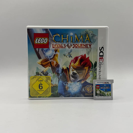 Verpackung des Nintendo 3DS-Spiels LEGO Legends of Chima: Laval’s Journey, ein Action-Adventure im LEGO-Stil, in dem Spieler Laval durch die Welt von Chima steuern, Gegner bekämpfen und Rätsel lösen.