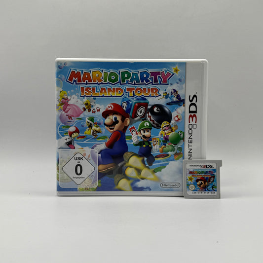 Verpackung des Nintendo 3DS-Spiels Mario Party: Island Tour, ein Partyspiel mit verschiedenen Minispielen und Spielbrettern, spielbar allein oder im Mehrspielermodus.