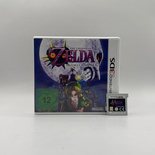 Modul des Nintendo 3DS-Spiels The Legend of Zelda: Majora’s Mask 3D ohne Originalhülle, ein Action-Adventure, in dem Link die Welt von Termina vor der drohenden Zerstörung durch die Mondkatastrophe rettet.