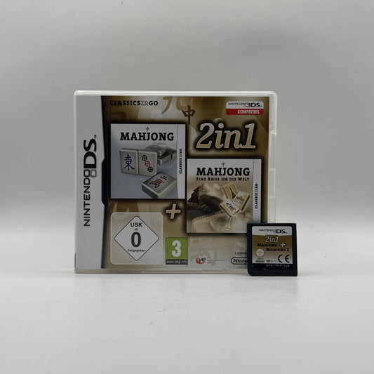 Verpackung des Nintendo DS-Spiels 2 in 1 Mahjong, eine Spielesammlung mit zwei Mahjong-Varianten für Denk- und Strategiespaß auf dem Nintendo DS.