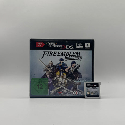 Verpackung des New Nintendo 3DS-Spiels Fire Emblem Warriors, ein Actionspiel im Musou-Stil, in dem Spieler Charaktere aus dem Fire-Emblem-Universum steuern und gegen große Gegnerhorden kämpfen.