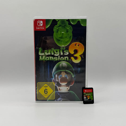 Verpackung des Switch-Spiels Luigi’s Mansion 3, ein Action-Adventure, in dem Luigi ein Spukhotel erkundet, Geister einfängt und Rätsel löst.