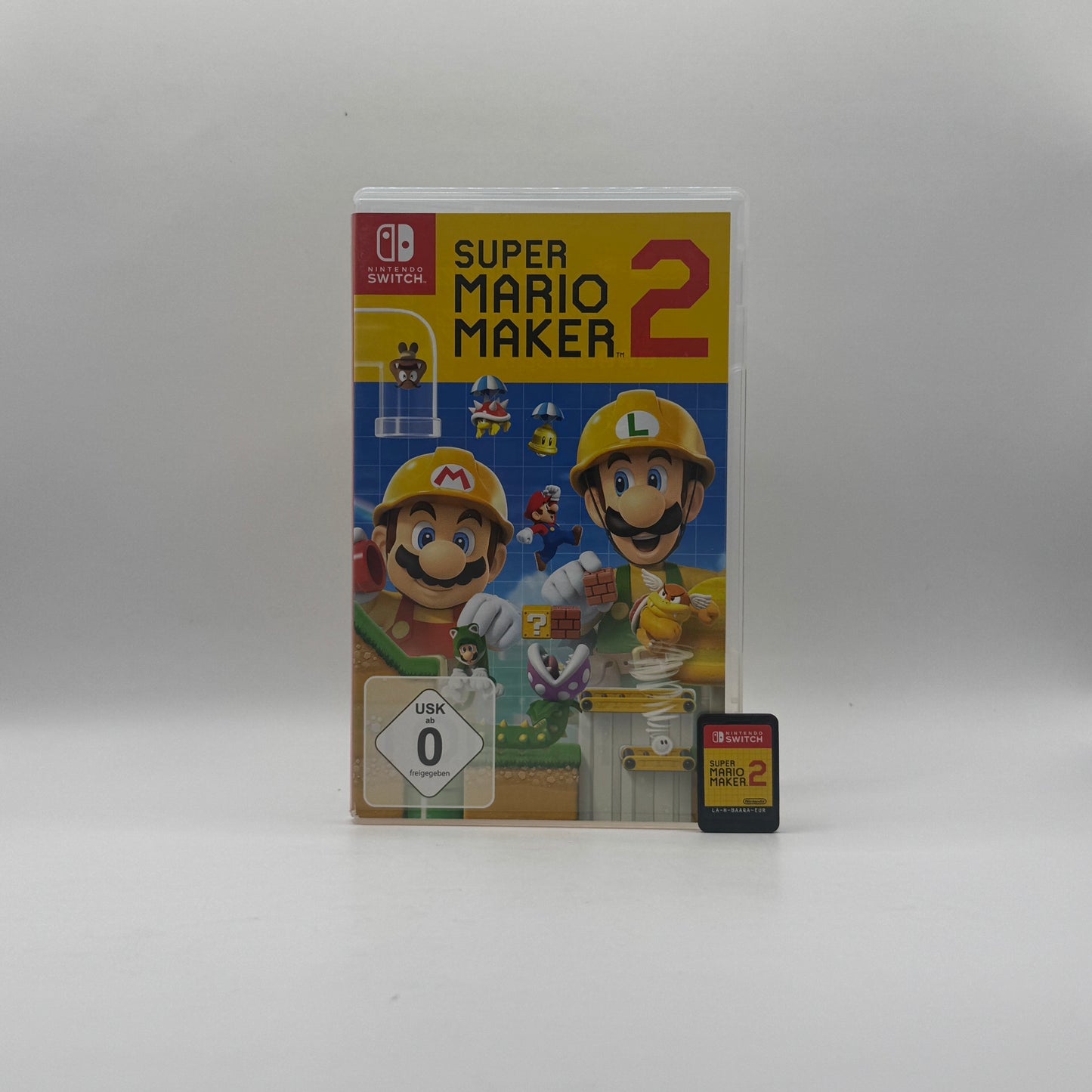 Verpackung des Switch-Spiels Super Mario Maker 2, ein Jump’n’Run- und Levelbau-Spiel, in dem Spieler eigene Mario-Level erstellen, spielen und online teilen können.