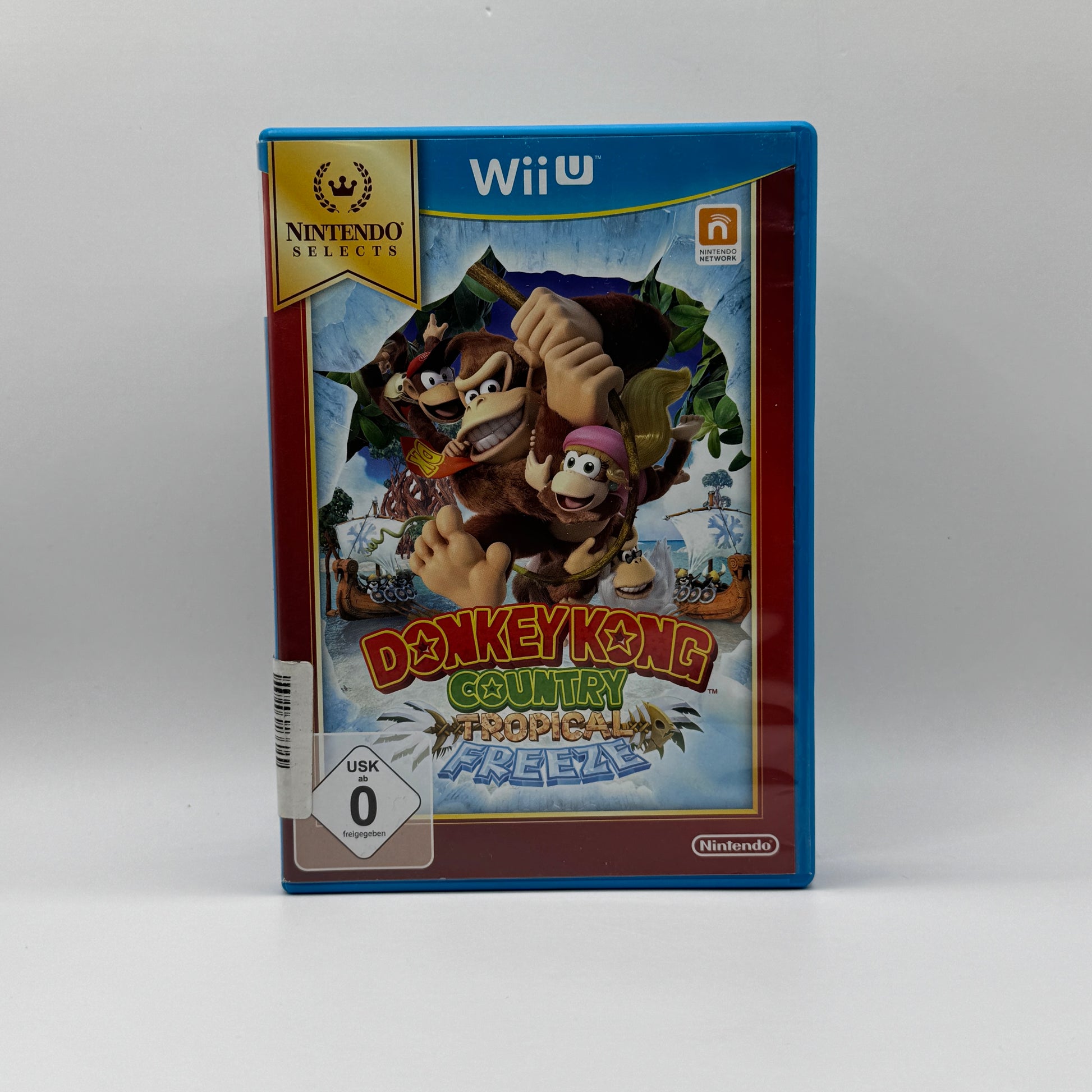 Verpackung des Wii U-Spiels Donkey Kong Country: Tropical Freeze, ein 2D-Platformer, in dem Spieler Donkey Kong und seine Freunde durch herausfordernde Levels voller Gegner und Hindernisse steuern.