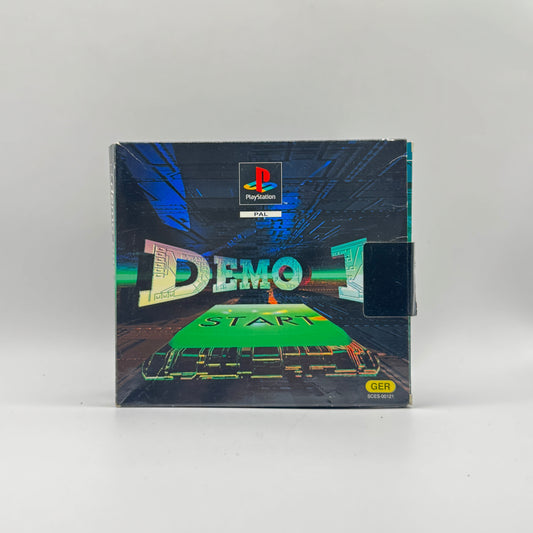 Verpackung der PS1-Demo-Disc Demo 1, eine Sammlung spielbarer Demos verschiedener PlayStation-1-Titel zum Ausprobieren neuer Spiele.