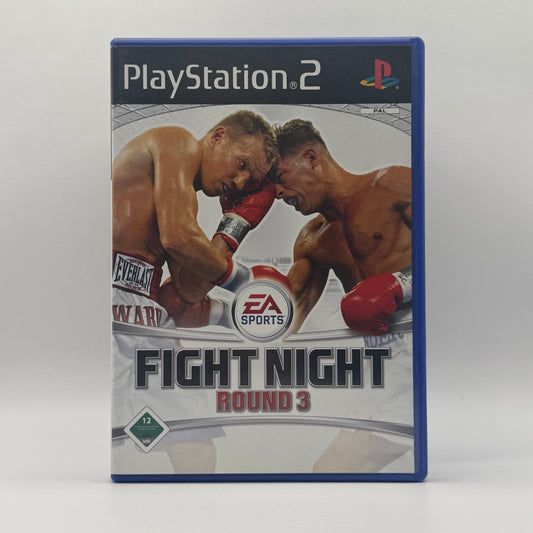 Verpackung des PS2-Spiels Fight Night Round 3, ein Boxsportspiel mit realistischen Kämpfen, verschiedenen Gewichtsklassen und Karriere-Modus.