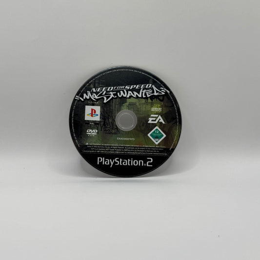 Verpackung des PS2-Spiels Need for Speed: Most Wanted, ein Straßenrennspiel, in dem Spieler illegale Rennen fahren, Fahrzeuge tunen und sich Verfolgungsjagden mit der Polizei liefern.