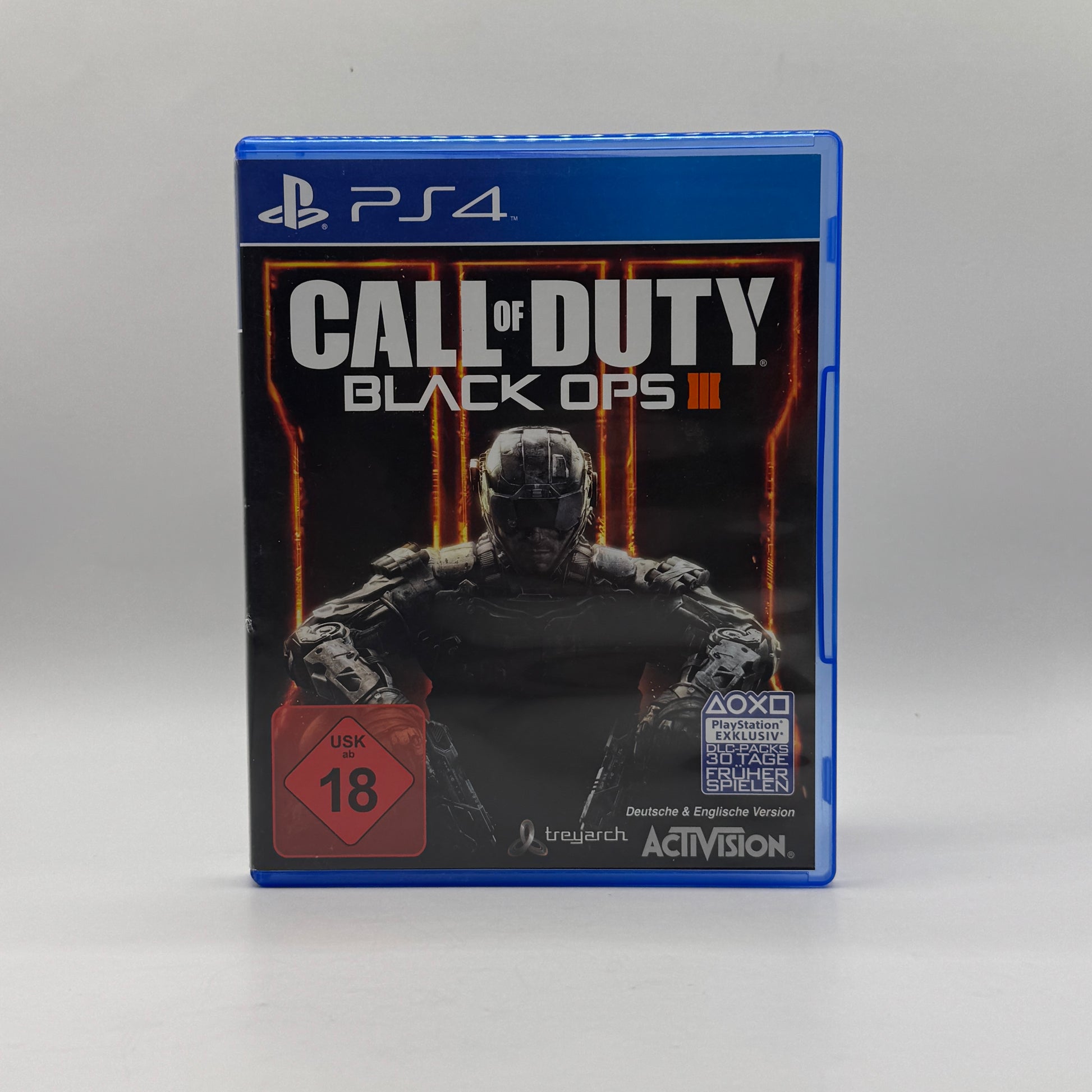 Verpackung des PS4-Spiels Call of Duty: Black Ops 3, ein futuristischer Ego-Shooter mit Einzelspieler-, Mehrspieler- und Zombie-Modus.