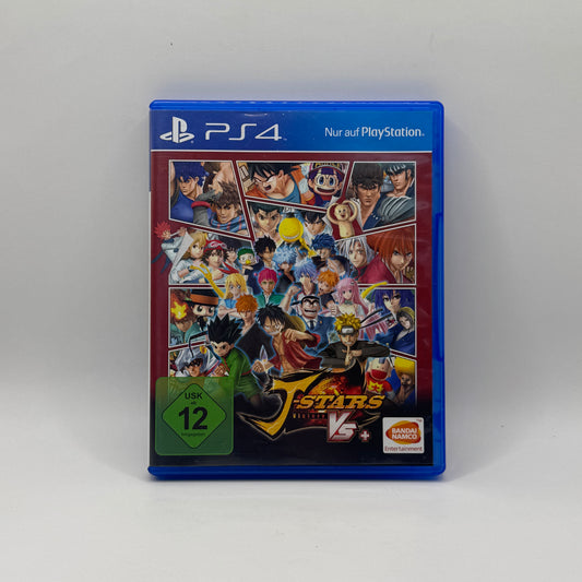 Verpackung des PS4-Spiels J-Stars Victory VS+, ein Anime-Kampfspiel, in dem Charaktere aus verschiedenen Shonen-Serien in 3D-Arenen gegeneinander antreten.