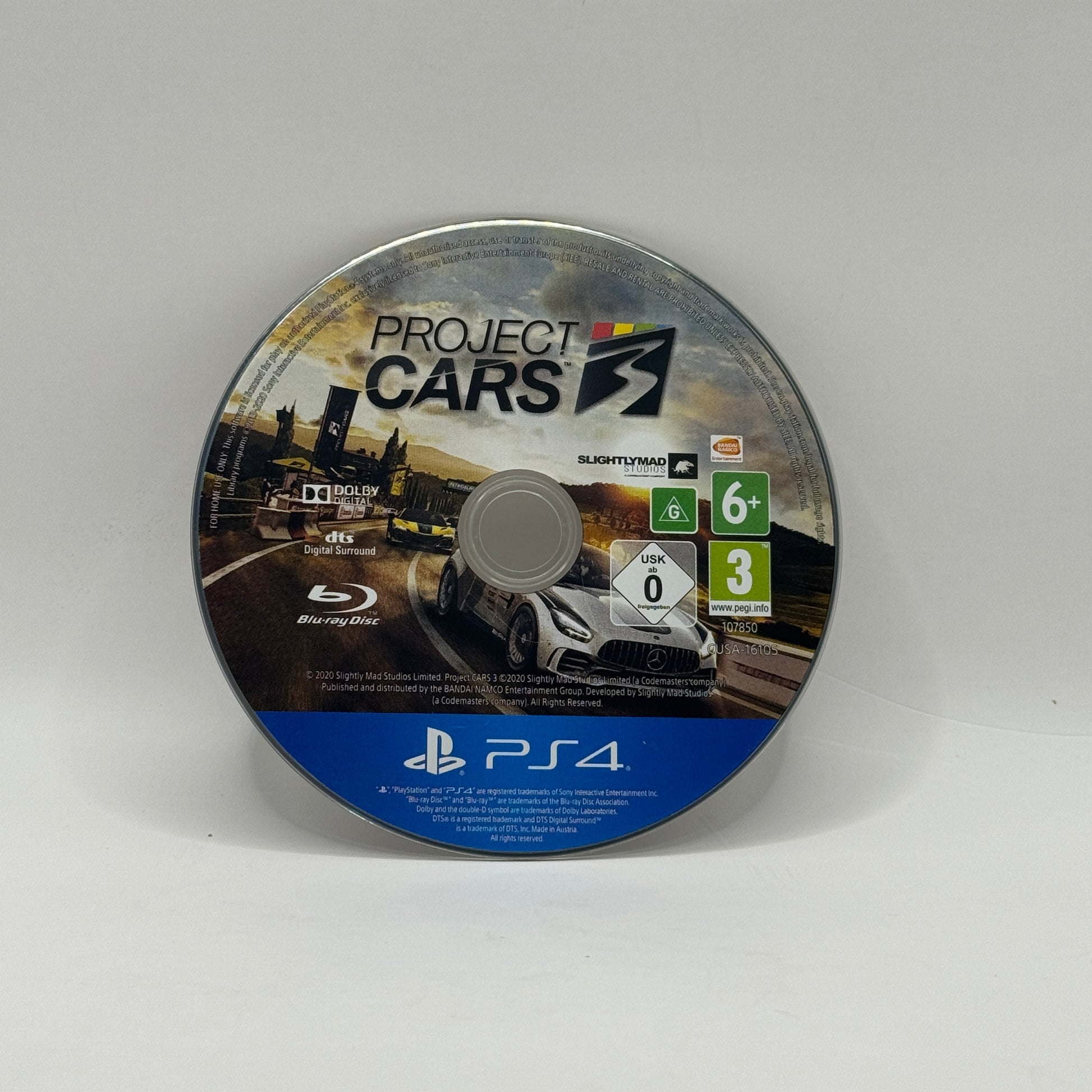 Spielmodul des PS4-Spiels Project CARS 3 ohne Originalhülle, ein Rennspiel mit umfangreicher Fahrzeugauswahl, Karriere-Modus und verschiedenen Rennstrecken.