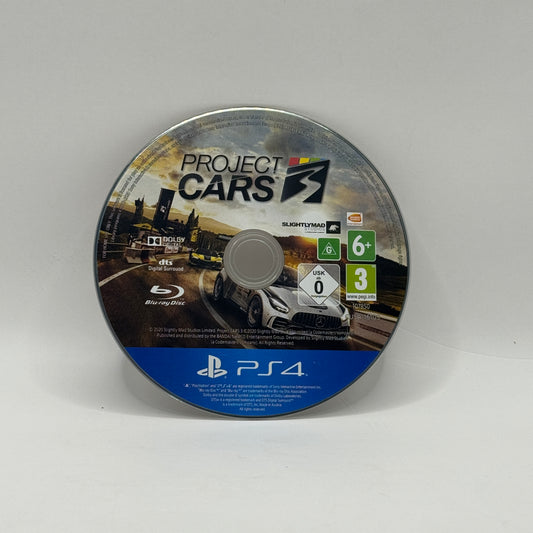 Spielmodul des PS4-Spiels Project CARS 3 ohne Originalhülle, ein Rennspiel mit umfangreicher Fahrzeugauswahl, Karriere-Modus und verschiedenen Rennstrecken.