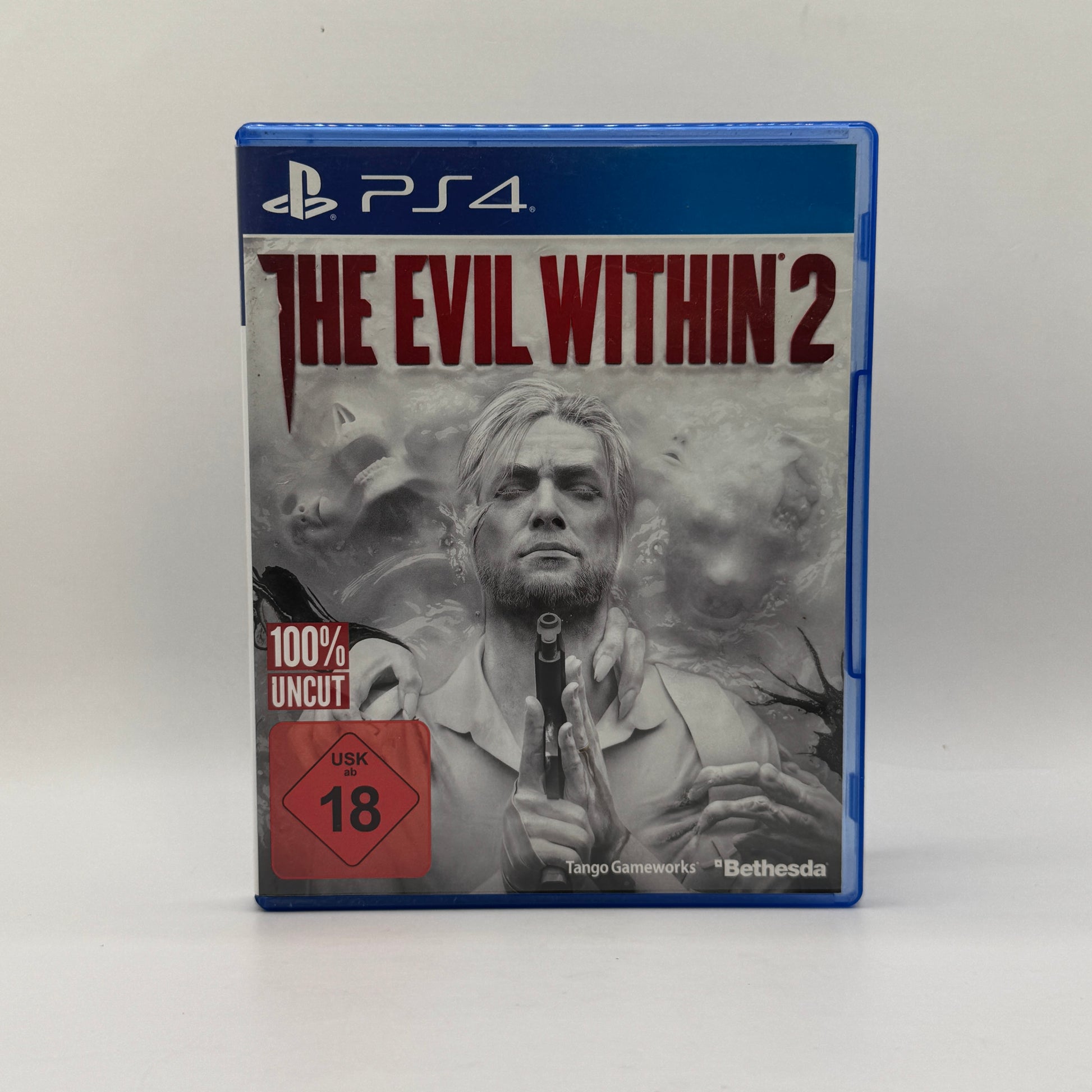 Verpackung des PS4-Spiels The Evil Within 2, ein Survival-Horror-Spiel, in dem Spieler als Detective Sebastian Castellanos eine verstörende Welt erkunden und gegen gefährliche Kreaturen kämpfen.