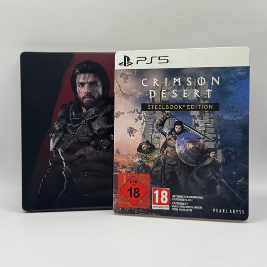 Steelbook-Verpackung des PS5-Spiels Crimson Desert, ein Open-World-Action-Rollenspiel in einer Fantasy-Welt mit Kämpfen, Erkundung und epischen Abenteuern.