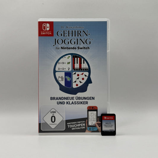 Verpackung des Nintendo Switch-Spiels Dr. Kawashimas Gehirn-Jogging, ein Denk- und Trainingsspiel, das mit verschiedenen Übungen und Minispielen Konzentration, Gedächtnis und Reaktionsvermögen fördert.