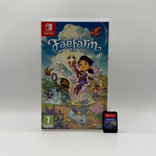 Verpackung des Nintendo Switch-Spiels Fae Farm, ein gemütliches Farm- und Rollenspiel, in dem Spieler eine magische Insel bewirtschaften, zaubern, Freundschaften schließen und Dungeons erkunden.