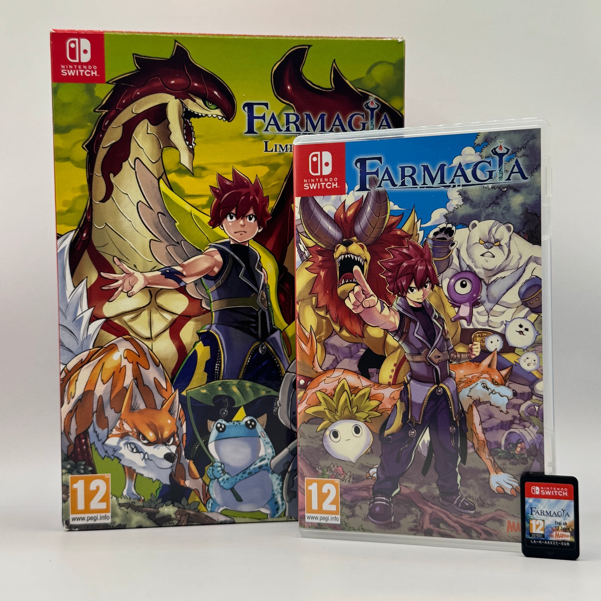 Sammler-Box der Farmagia Limited Edition für Nintendo Switch mit Spielmodul, 96-seitigem Artbook und Original-Soundtrack-CD.